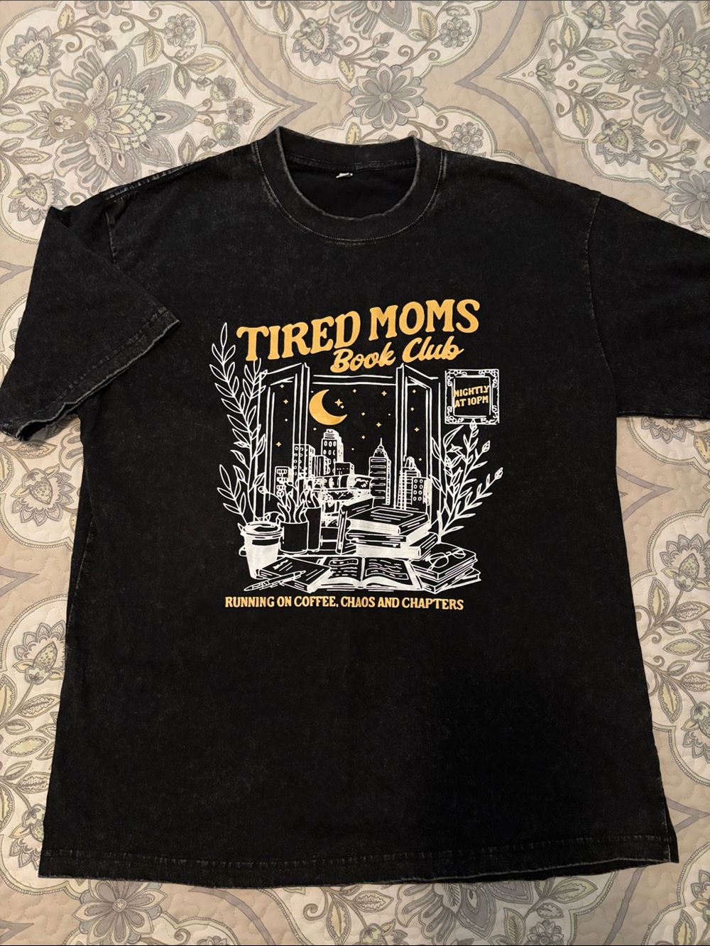 Tired Moms Book Club Graphic Tee - Black stone wash Vintage T